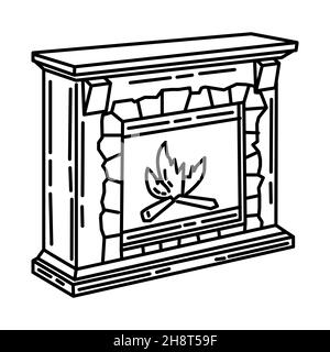 Kamin Teil der Möbel und Home Interior Hand gezeichnet Icon Set Vektor. Stock Vektor