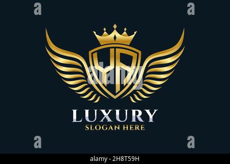 Luxus Royal Flügel Buchstabe YR Wappen Gold Farbe Logo Vektor, Victory Logo, Wappen Logo, Flügel Logo, Vektor-Logo . Stock Vektor