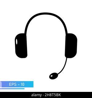 Kopfhörer für den Bediener des Kontrollraums oder des Computers. Symbol mit durchgehenden Flächen und weißen Hervorhebungen. Vektorgrafik. Stock Vektor