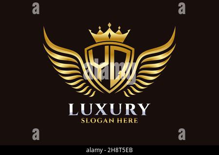 Luxus Royal Flügel Buchstaben YQ Wappen Gold Farbe Logo Vektor, Victory Logo, Wappen Logo, Flügel Logo, Vektor-Logo . Stock Vektor