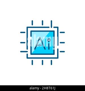 Buntes Symbol für die künstliche Intelligenz der CPU. Pixelgenaue, bearbeitbare Kontur Stock Vektor