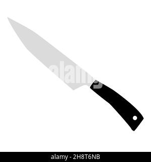 Küchenmesser-Symbol auf weißem Hintergrund. Messer-Schild. Küchenmesser-Symbol. Flacher Stil. Stockfoto