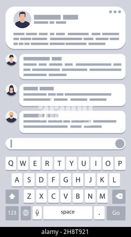 Mobile Messaging App-Seite mit Tastatur. Stock Vektor