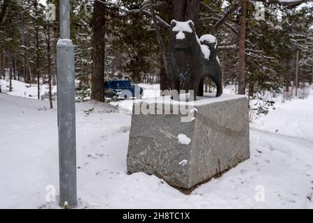 Husky, Denkmal, Hetta, Enontekiö, Lappland, Finnland Stockfoto