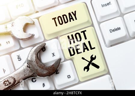 Unterschreiben Sie, um das Hot Deal anzuzeigen. Wort für eine Vereinbarung, durch die eines der Paties angeboten und akzeptiert wird Abstract Creating Safe Internet Experience Stockfoto