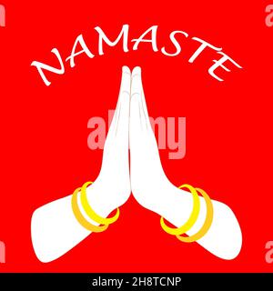Illustration Hände gefaltet in einer namaste Grußpose auf Stockfoto
