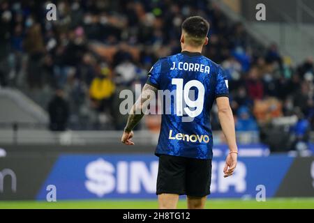 Mailand, Italien. 01st Dez 2021. Joaquin Correa (FC Inter) während der italienischen Meisterschaft Serie A Fußballspiel zwischen FC Internazionale und Spezia Calcio am 1. Dezember 2021 im Giuseppe Meazza Stadion in Mailand, Italien - Foto Morgese-Rossini / DPPI Credit: DPPI Media/Alamy Live News Stockfoto