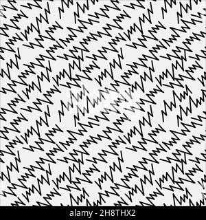 Abstraktes, handgezeichnetes nahtloses Muster, schwarz-weiße Zickzackstruktur. Stock Vektor