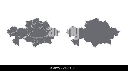 Kasachische Karte, isoliert auf weißem Hintergrund. Schwarze Kartenvorlage. Vereinfachte Weltkarte mit rund Stockfoto