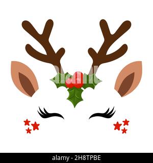 Hirsch Kopf, Rentier Gesicht mit schönen Wimpern. Vektor-Illustration für Karten- und Hemddesign für Herbstferien. Skandinavisches Design, gut für Stoff Stock Vektor