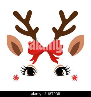 Hirsch Kopf, Rentier Gesicht mit schönen Wimpern. Vektor-Illustration für Karten- und Hemddesign für Herbstferien. Skandinavisches Design, gut für Stoff Stock Vektor