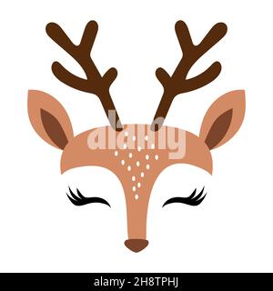 Hirsch Kopf, Rentier Gesicht mit schönen Wimpern. Vektor-Illustration für Karten- und Hemddesign für Herbstferien. Skandinavisches Design, gut für Stoff Stock Vektor