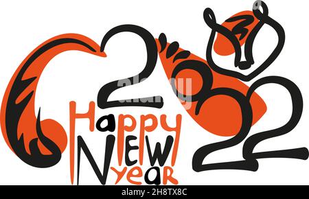 tiger of Numbers 2022 im Handdraw-Stil. MondTierkreis-Symbol des Jahres des Tigers. Chinesisches Neujahrslogo 2022 Stock Vektor