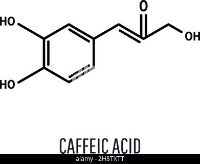 Kaffeinsäure, C9H8O4-Skelett-chemische Formel mit weißem Hintergrund, Vektorgrafik. Skelettformel. Stock Vektor