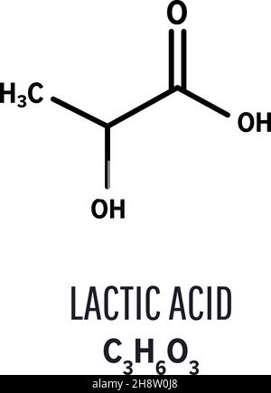 Milchsäure-Molekülstruktur. Milchsäure-Skelett-chemische Formel. Stock Vektor