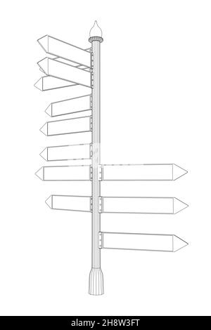 Umriss einer Säule mit vielen Bewegungsrichtungen aus schwarzen Linien, isoliert auf weißem Hintergrund. Perspektivische Ansicht. Vektorgrafik. Stock Vektor