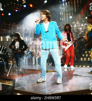 ZDF Hitparade, Musiksendung, Deutschland 1969 - 2000, Sendung vom 15. September 1982. Interpret: DDR Band Carat mit Sänger Herbert Dreilich Stockfoto