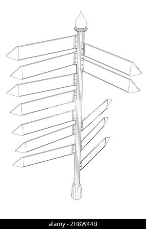 Umriss einer Säule mit vielen Bewegungsrichtungen aus schwarzen Linien, isoliert auf weißem Hintergrund. Perspektivische Ansicht. Vektorgrafik. Stock Vektor