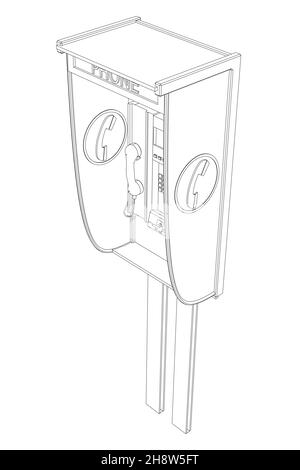 Umriss eines Bootes eines Straßenkanons aus schwarzen, auf weißem Hintergrund isolierten Linien. Isometrische Ansicht. Vektorgrafik. Stock Vektor