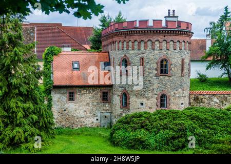 Überreste der alten Stadtbefestigung in Trebon, Tschechische Republik Stockfoto