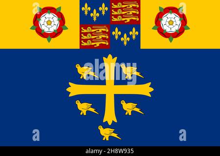 Draufsicht der Flagge von Standard of Westminster Abbey. Flagge des vereinigten Königreichs von Großbritannien, England. Kein Fahnenmast, Flugzeugdesign, Layout. Flagge nach hinten Stockfoto