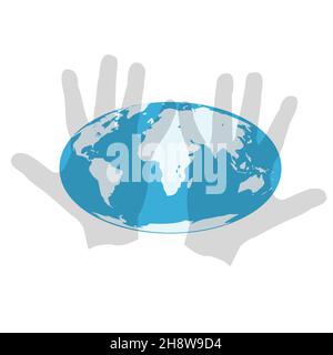 Abbildung, Vektordarstellung. Blauer Planet Erde in den Händen Stock Vektor