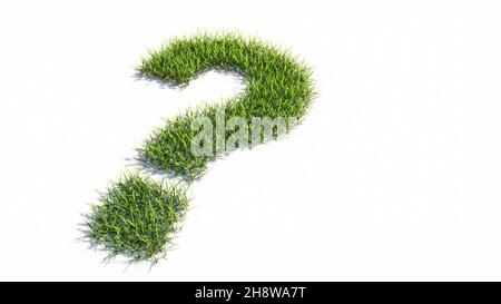 Konzept oder konzeptuelle grüne Sommer Rasen Gras Symbol isoliert weißen Hintergrund, Fragezeichen. 3d Illustration Metapher für Kommunikation, interrogati Stockfoto