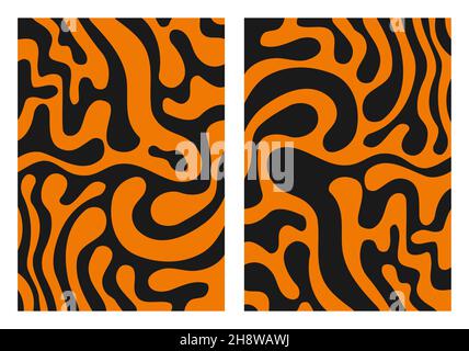 Abstrakter Hintergrund mit Streifen aus Tigerhaut. Dunkle Streifen von Tiger auf orangefarbenem Hintergrund. A4 3D Vorlage für Deckblatt oder Kalender. Vektor Stock Vektor