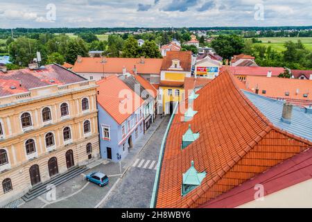 TREBON, TSCHECHISCHE REPUBLIK - 14. JUNI 2016: Altstadt von Trebon, Tschechische Republik. Stockfoto