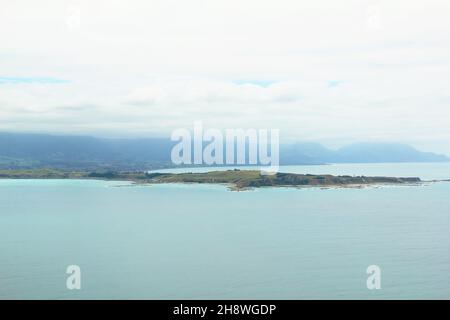 Arialansicht von Kaikoura, Neuseeland. Aufgenommen aus der Hubschrauberansicht. Stockfoto