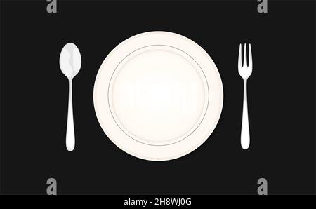 Küche Utensil Löffel Teller Gabel. Stock Stockfoto