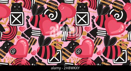 Graffiti. Nahtloses Graffiti-Muster. Muster im Straßenstil. Urbaner Stil. Herzen. Hipster. Teenager-Design. Helles, trendiges Digitalpapier. Stock Vektor