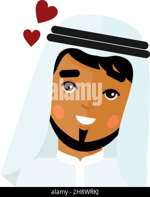Arabischer Mann in Liebe mit Herzen Ikone.Avatar araber Menschen in bunten flachen Stil. Stock Vektor