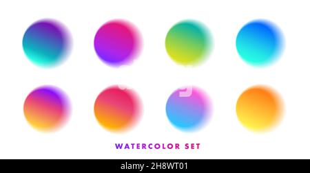 Satz von Aquarellfarbe halb transparent Pinsel Proben von Farbkreisen aller Farbverläufe, isoliert Stock Vektor
