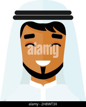 Fröhliches Lächeln Avatar arabischen Menschen in bunten flachen Stil. Stock Vektor