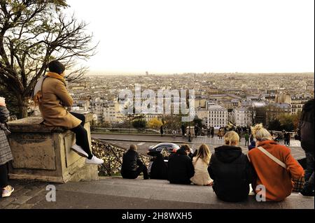 France, Paris (75) 18th Arrondissement, Montmartre, Paris der Sacre Coeur mit Blick auf die Stadt Stockfoto