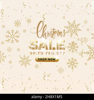 Frohe Weihnachten Golden Holiday Business Promotion Verkauf Typografie Mit Schneeflocken Und Konfetti Stock Vektor