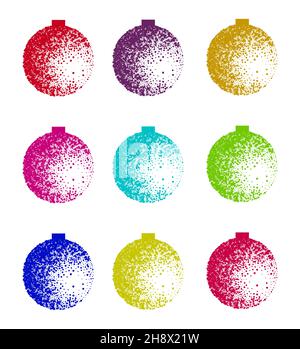Gepunktete Grunge Strukturierte Bunte Weihnachtskugeln Ornamente Stock Vektor