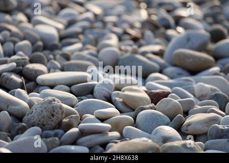 Steine liegen am Kiesstrand. Hochwertige Fotos Stockfoto