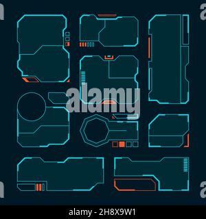 HUD-Rahmen. Futuristisches Design ui-Vorlagen einfaches Layout Spiel Bildschirm Schnittstelle grellen Vektor moderne Frames Sammlung Stock Vektor