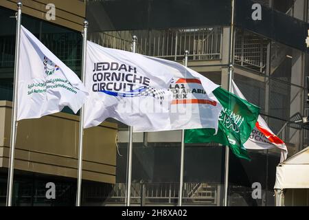 Jeddah, Saudi-Arabien - 02/12/2021, Flagge, Drapeau Illustration während des Formel 1 stc Saudi Arabian Grand Prix 2021, 21th Runde der FIA Formel 1 Weltmeisterschaft 2021 vom 3. Bis 5. Dezember 2021 auf dem Jeddah Corniche Circuit, in Jeddah, Saudi-Arabien - Foto: Antonin Vincent/DPPI/LiveMedia Stockfoto