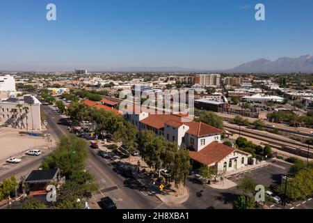 Amtrak-Bahnhof Tucson, Arizona. Luftaufnahme Stockfoto