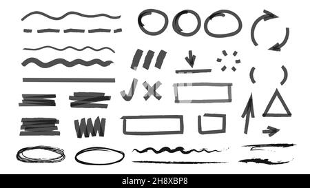 Markierungen Linie und Häkchen. Bleistift, Textmarker. Zeichnen von Geschäftsdiagrammen Vektorelemente, Pfeile und Linien Stock Vektor