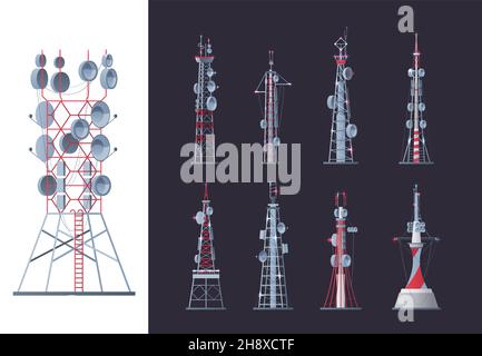 Wireless-Tower. Netzwerk-Kommunikation Gebäude moderne Outdoor-Smart-System grellen Vektor Türme Bilder Stock Vektor