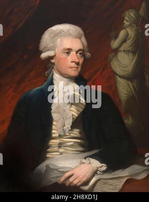 Thomas Jefferson (1743-1826), Dritter Präsident der Vereinigten Staaten 1801-09, amerikanischer Gründungsvater und Autor der Unabhängigkeitserklärung, halblanges Porträt, Öl auf Leinwand Gemälde von Mather Brown, 1786 Stockfoto