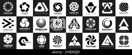 Unternehmenslogotypen. Diverse moderne Logo Vorlagen Kollektion. Schwarz-weiße Firmenembleme, Vektor-Dreieck rund abstrakte Symbole Stock Vektor