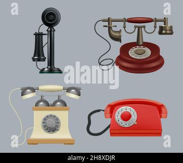 Retro-Telefone realistisch. Alte Stil vintage Gadgets klingeln Telefon für Call-Center-Service anständige Vektor-Illustrationen gesetzt Stock Vektor