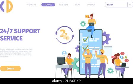 Call Center-Landung. Web 24 Hotline helfen Betreiber Online Berater Dienstleister grellen Vektor Business-Vorlage Stock Vektor