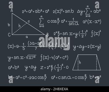 Mathematische Formel. Wissenschaftliche Symbole Mathematik Infografik Graphen Zahlen und Schema für Geometrie Gleichungen grellen Vektor Buchstaben Sammlung Stock Vektor