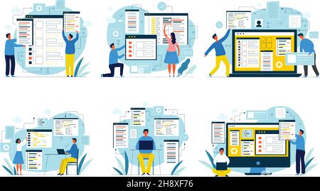 Codierer. Designer und Programmierer digitale Entwickler java-Skript-Ingenieure Netzwerk-Programmierer jüngsten Vektor flach Menschen arbeiten Illustrationen Stock Vektor